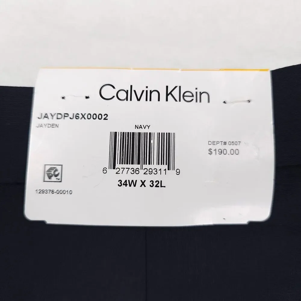 Calvin Klein Mens Skinny Fit 2 Piece Suit 44R 34x32 Navy Blue Solid Stretch Wool